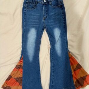 Little Girls 5t Medium Wash Flared Denim Bell Bottom Jeans with Colorful Flares